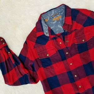 Jachs Girlfriend Red Plaid Western Flannel S